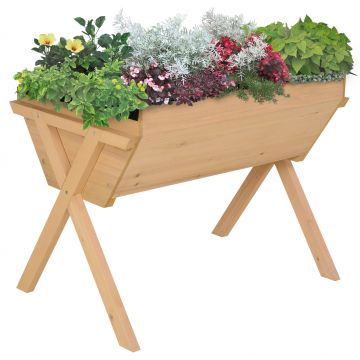 Outsunny Ghiveci Strat cu Flori Inaltat pentru Legume Plante Lemn Netasat Inalt Gradina Gradinarit Lemn 100cm x 70cm x 80cm