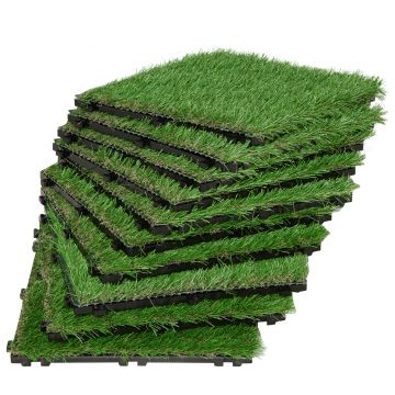 Outsunny Iarba Sintetica pentru Gradina Gazon artificial terasa Set di 10buc 30x30cm Verde Inchis | Aosom Ro