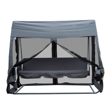 Outsunny Leagan de Gradina cu Plasa de Tantari si Perna, Gri, Fier, 240x140x197cm