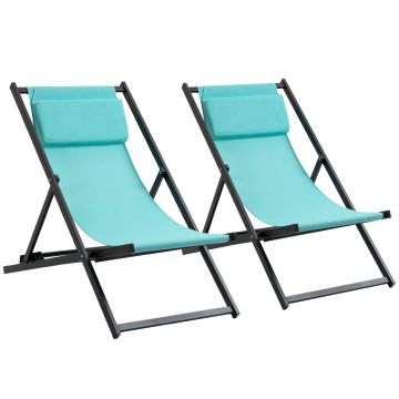 Outsunny Outsunny Set de 2 Sezlonguri Pliabile din Aluminiu si Textilen Albastru deschis