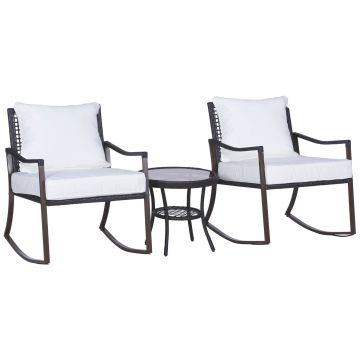 Set Mobilier Gradina Outsunny Ratan cu Perne incluse, 51×46cm Maro | Aosom RO