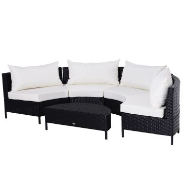 Outsunny Set Mobilier de Lux pentru Grădină din Ratan, Canapea 4 Locuri cu Saltea Spumă, Perne Decorative, Negru | Aosom Romania