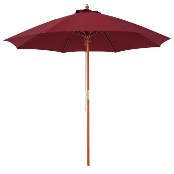 Outsunny Umbrelă de Soare, Umbrelă de Grădină din Lemn cu Acoperiș Antivânt, Ø 3,8 x 253 cm, Roșie