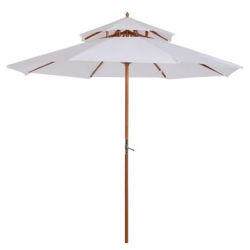 Outsunny Umbrelă de Grădină cu Dublu Acoperiș Impermeabil, Structură din Lemn, Crem, Φ2.7×2.6m | Aosom Romania