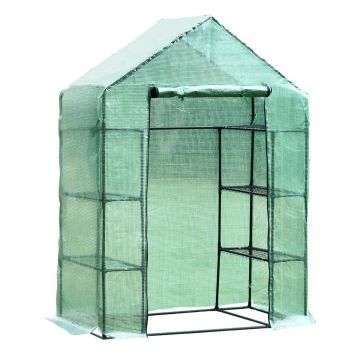 Outsunny Sera de gradina pentru plante cu rafturi si acoperis, sera pentru legume, fructe, gradinarit 143x73x195cm | Aosom Ro