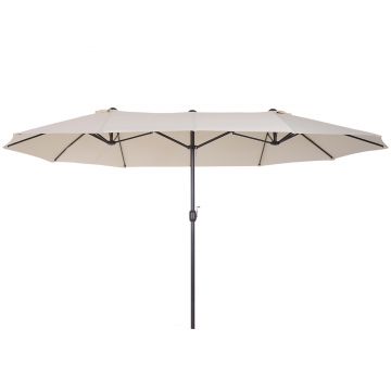 Umbrela de Gradina Impermeabila Outsunny, 12 nervuri metalice Anti-UV Bej, 460x270x240cm | Aosom RO