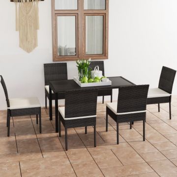 vidaXL Set de mobilier de exterior, 7 piese, negru, poliratan