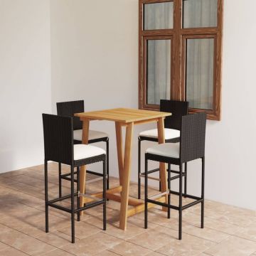 vidaXL Set mobilier bar de grădină cu perne, 5 piese, negru