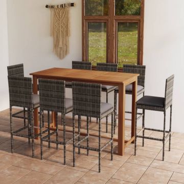 vidaXL Set mobilier bar de grădină cu perne, 9 piese, gri