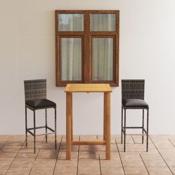 vidaXL Set mobilier de bar de grădină cu perne, 3 piese, gri