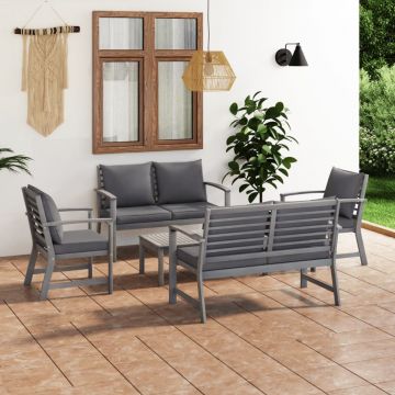 vidaXL Set mobilier de grădină cu perne, 5 piese, gri, lemn de acacia