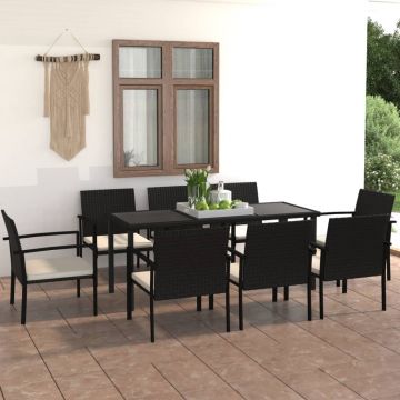 vidaXL Set de masă și scaune de exterior, 9 piese, negru, poliratan