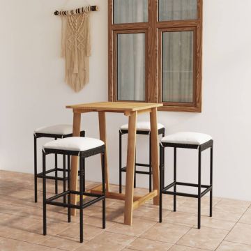 vidaXL Set mobilier bar de grădină cu perne, 5 piese, negru