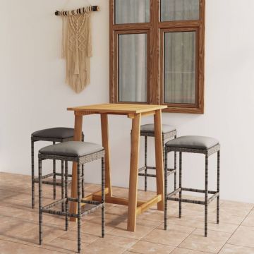 vidaXL Set mobilier de bar de grădină cu perne, 5 piese, gri