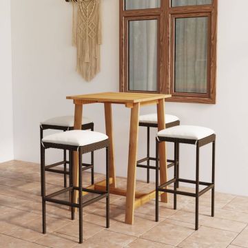 vidaXL Set mobilier de bar de grădină cu perne, 5 piese, maro
