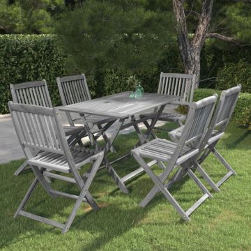 vidaXL Set mobilier de grădină, 7 piese, gri, lemn masiv de acacia