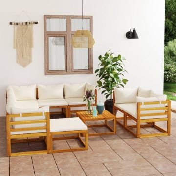 vidaXL Set mobilier grădină cu perne 10 piese crem lemn masiv acacia