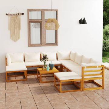 vidaXL Set mobilier de grădină cu perne, 11 piese, crem, lemn masiv acacia
