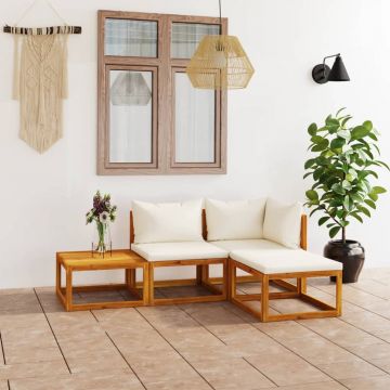 vidaXL Set mobilier de grădină cu perne, 4 piese, crem,lemn masiv acacia