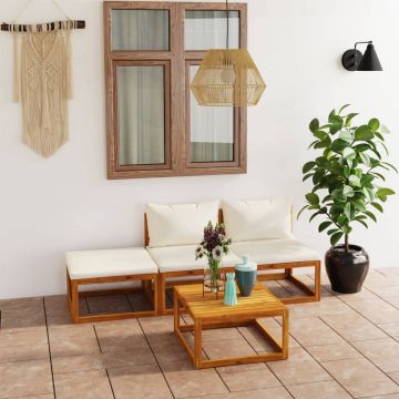 vidaXL Set mobilier de grădină cu perne, 4 piese, crem,lemn masiv acacia