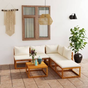 vidaXL Set mobilier grădină cu perne, 6 piese, crem, lemn masiv acacia