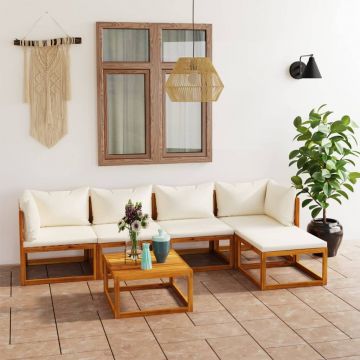 vidaXL Set mobilier de grădină cu perne, 6 piese, crem,lemn masiv acacia