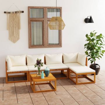 vidaXL Set mobilier grădină cu perne, 6 piese, crem, lemn masiv acacia