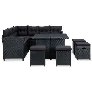 vidaXL Set mobilier de grădină cu perne, 6 piese, negru, poliratan