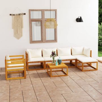 vidaXL Set mobilier de grădină cu perne, 7 piese,crem, lemn masiv acacia