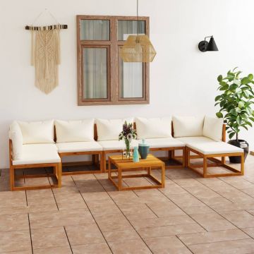vidaXL Set mobilier de grădină cu perne, 8 piese, crem,lemn masiv acacia