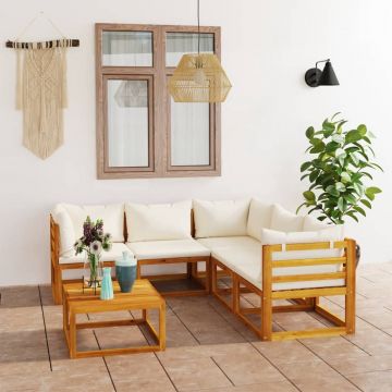 vidaXL Set mobilier de grădină cu perne crem, 6 piese, lemn de acacia