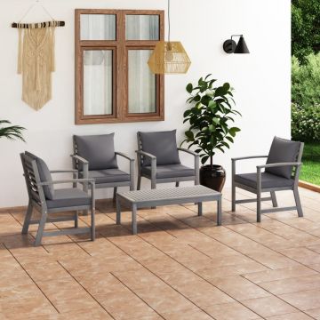vidaXL Set mobilier grădină cu pernă, 5 piese,gri, lemn masiv de acacia