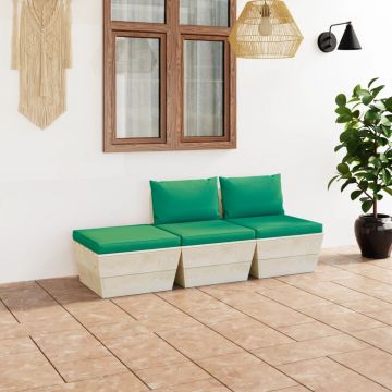vidaXL Set mobilier grădină paleți, 3 piese, cu perne, lemn de molid