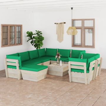 vidaXL Set mobilier grădină din paleți cu perne, 10 piese, lemn molid