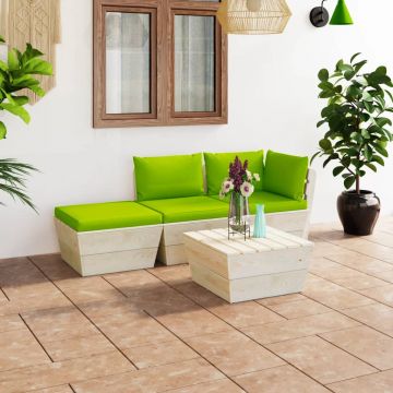 vidaXL Set mobilier grădină din paleți cu perne, 4 piese, lemn molid