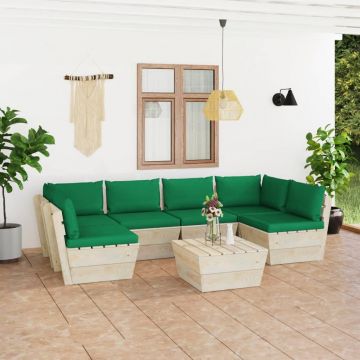 vidaXL Set mobilier grădină din paleți cu perne, 7 piese, lemn molid
