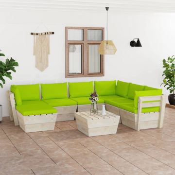 vidaXL Set mobilier grădină din paleți cu perne, 8 piese, lemn molid