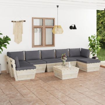 vidaXL Set mobilier grădină din paleți cu perne, 8 piese, lemn molid