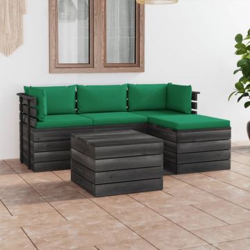 vidaXL Set mobilier grădină paleți cu perne, 5 piese, lemn masiv pin