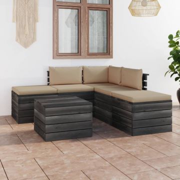 vidaXL Set mobilier grădină paleți cu perne, 6 piese, lemn masiv pin