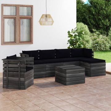 vidaXL Set mobilier grădină paleți cu perne 7 piese lemn masiv pin