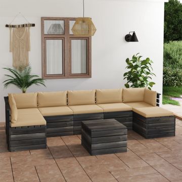 vidaXL Set mobilier grădină paleți, cu perne, 8 piese, lemn masiv pin