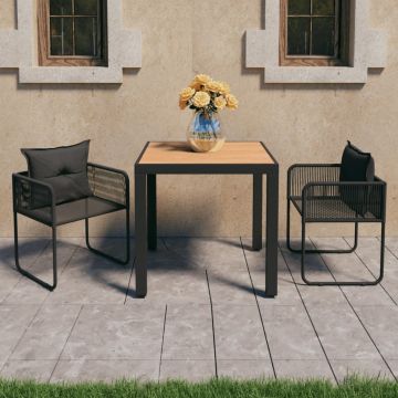vidaXL Set mobilier masă de grădină, 3 piese, negru și maro, ratan PVC