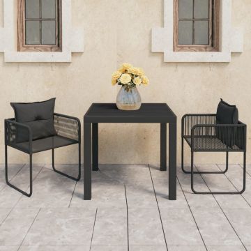 vidaXL Set mobilier masă de grădină, 3 piese, negru, ratan PVC