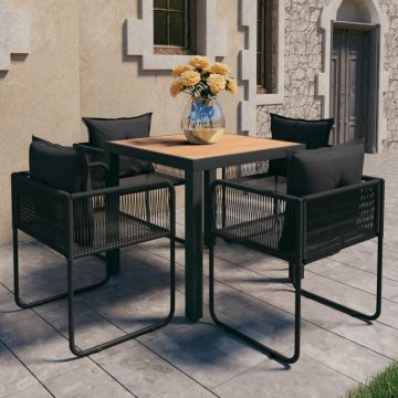 vidaXL Set mobilier masă de grădină, 5 piese, negru și maro, ratan PVC