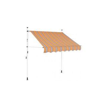 copertină retractabilă manual, 150 cm, dungi galben și albastru