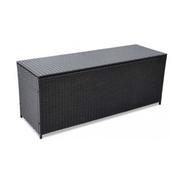 Lada de depozitare pentru exterior din poliratan negru 150 x 50 x 60 cm