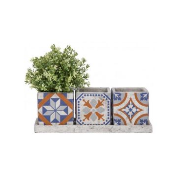 Set 3 Jardiniere ceramica in stil mediteranean, Esschert Design Olanda, 35,8x13,7x12,3cm