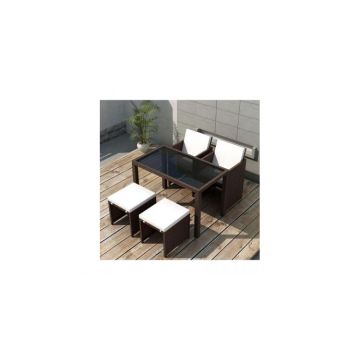 Set mobilier de exterior 11 piese, poliratan, maro