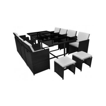 Set mobilier de exterior 13 piese, poliratan, negru